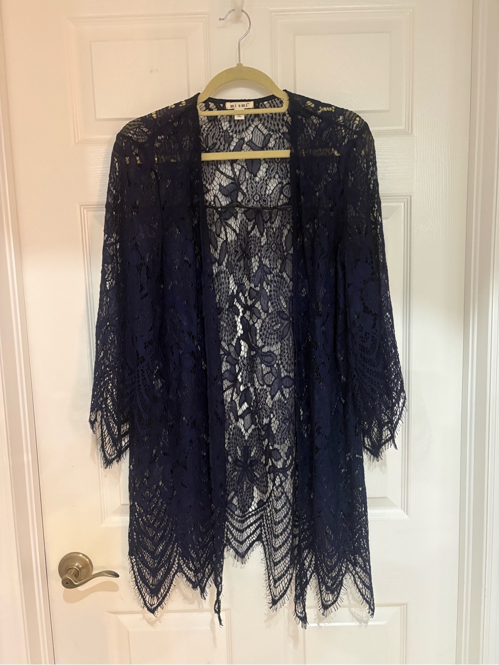 Miami Navy Blue Lace Open Front Kimono Cardigan Duster—Large